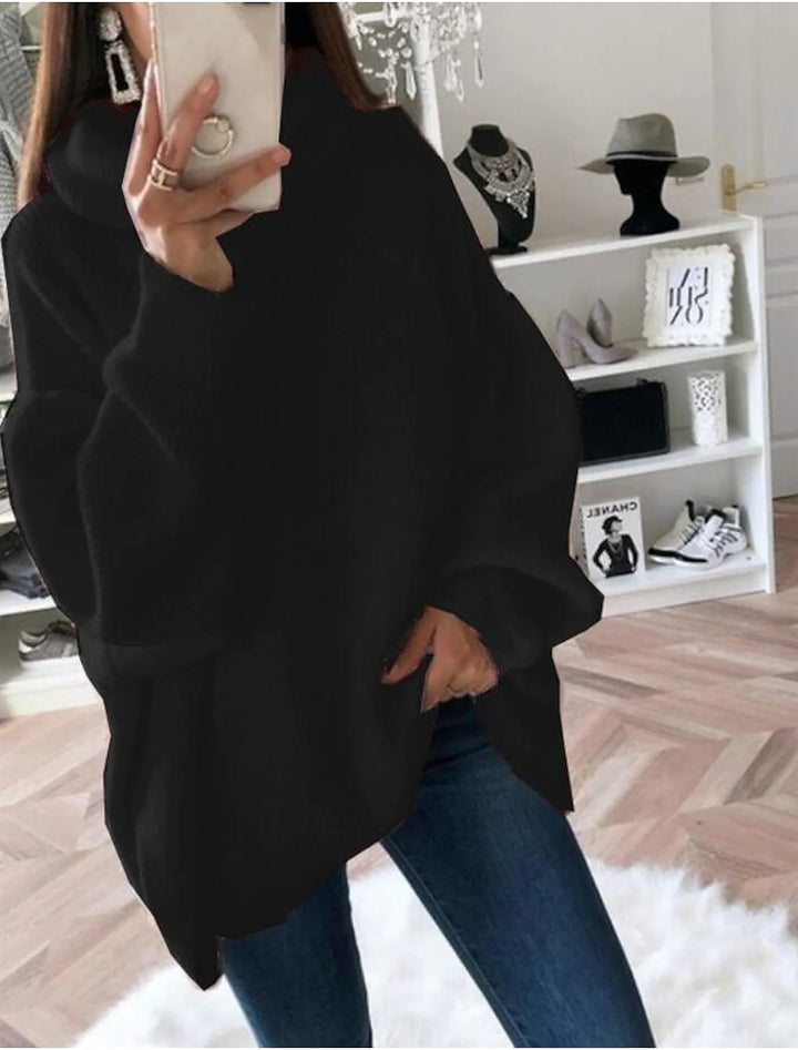 Damen Strickpullover mit Rollkragen lockerer Sitz, einfarbig – Mavelle