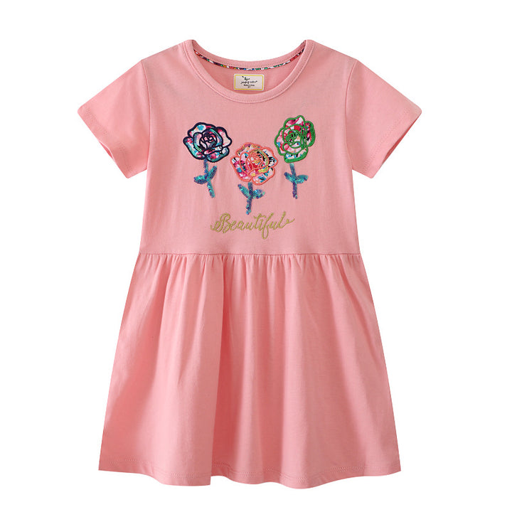 Mädchen Baumwollkleid mit floralem Design und funkelnden Applikationen Echo Archiv