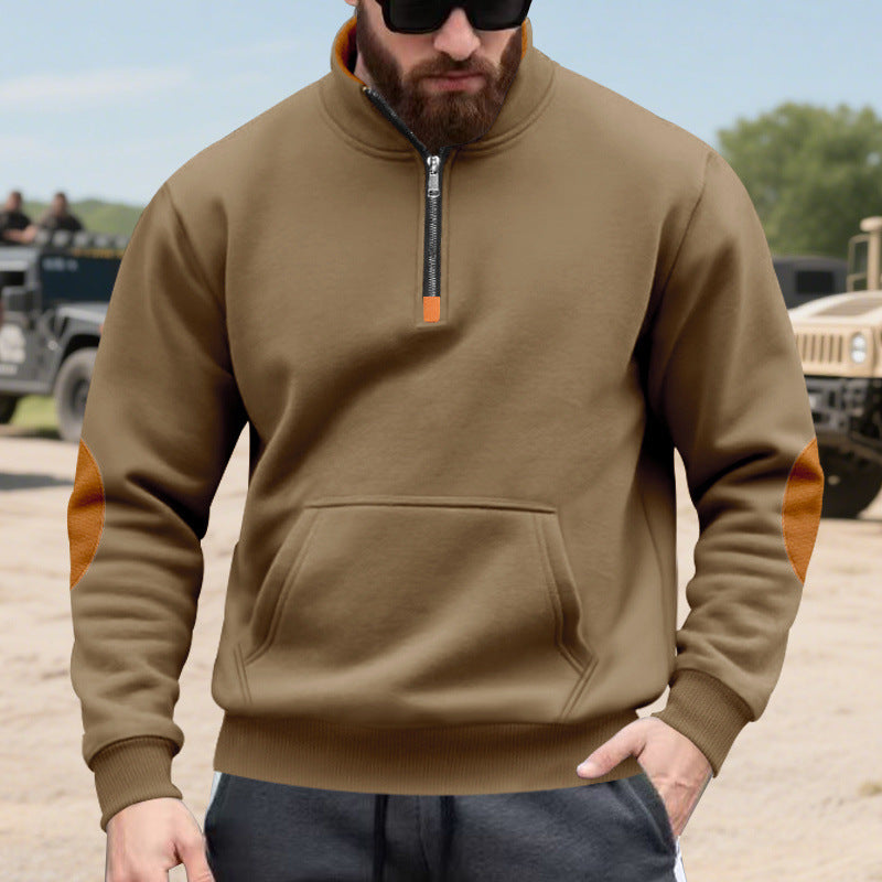 Herren sportlicher Pullover mit halbem Reißverschluss und praktischem Kängurutasche Echoarchiv