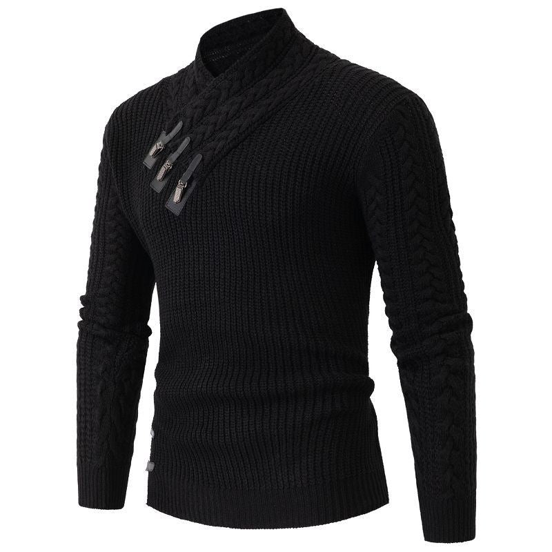 Herren Strukturiertes Zopfmuster-Mockneck-Pullover mit asymmetrischer Riegelverzierung Echo Archiv