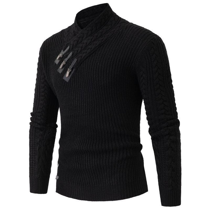 Herren Strukturiertes Zopfmuster-Mockneck-Pullover mit asymmetrischer Riegelverzierung Echo Archiv