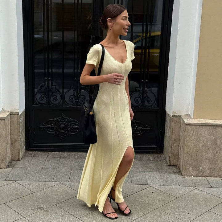 Damen elegantes figurbetontes Maxikleid mit V-Ausschnitt Echo Archiv