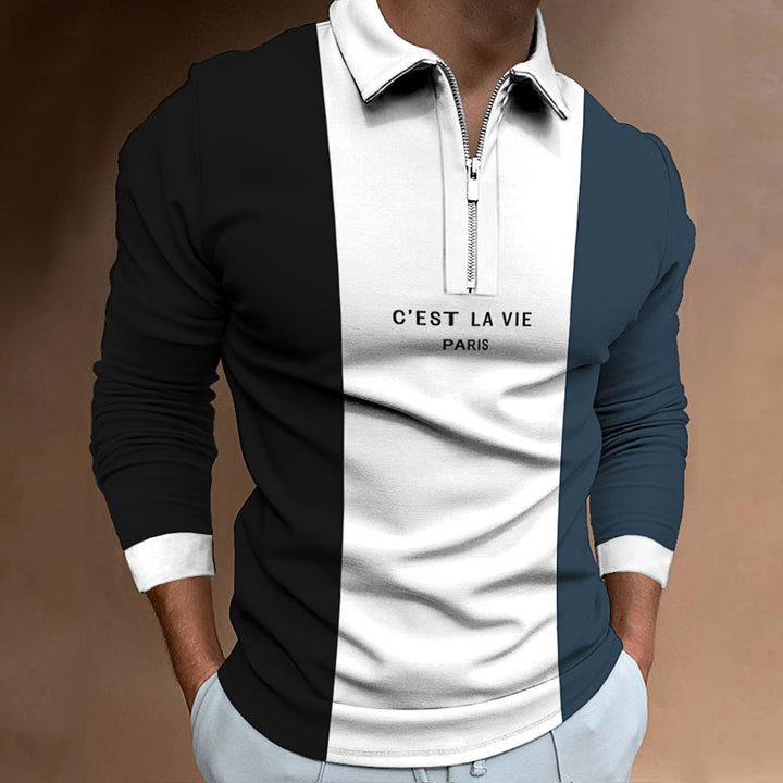 Herren Langarm Poloshirt mit modischem Blockdesign und hochwertigem Reißverschluss Echoarchiv