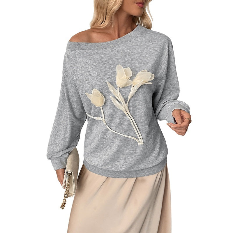 Damen Lässiger Sweatshirt mit Blumenapplikationen Echo Archiv