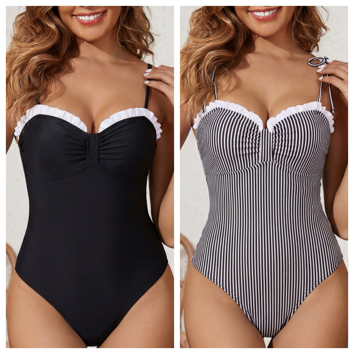 Damen Einteiliger Badeanzug mit floralem Bustier-Design und eleganter Rüsche Echo Archiv