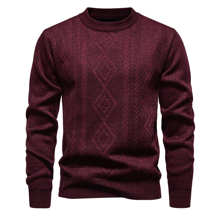Herren nan gestrickter Rundhalspullover mit Rautenmuster und feinem Strukturstrick Echo Archiv