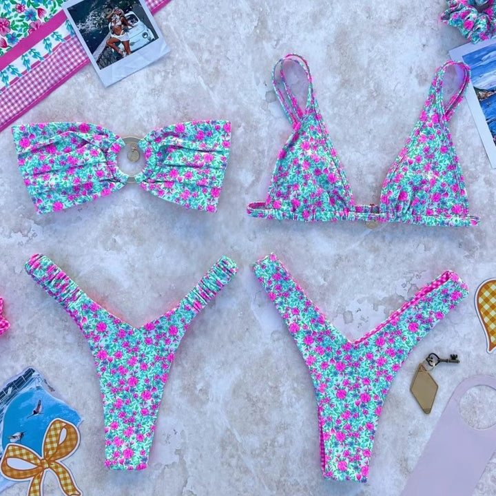 Damen Bikini-Set mit modischem Rüschendesign und floralem Muster Echo Archiv