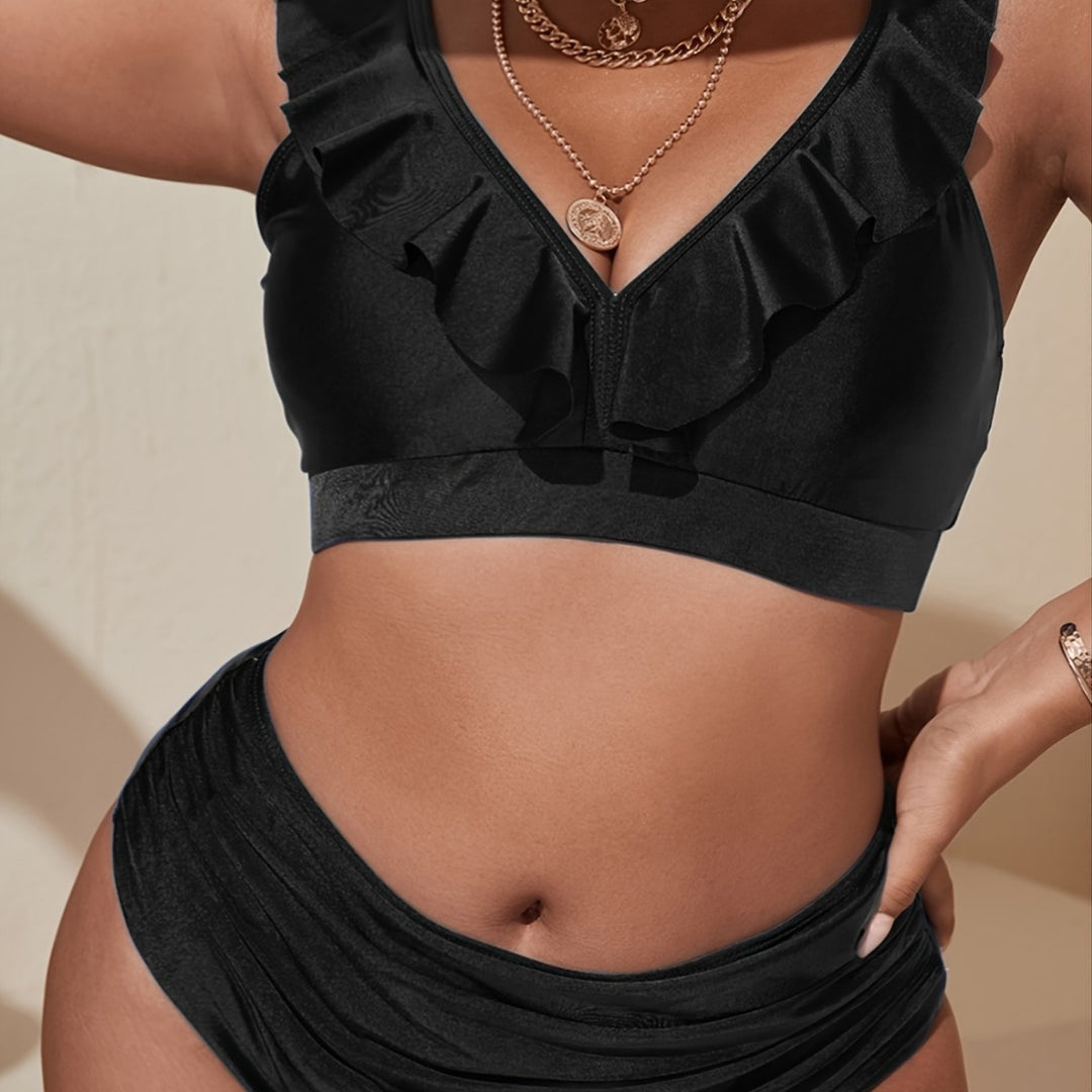 Damen Bikini Oberteil mit raffiniertem Rüschendesign und hohem Bund Echo Archiv