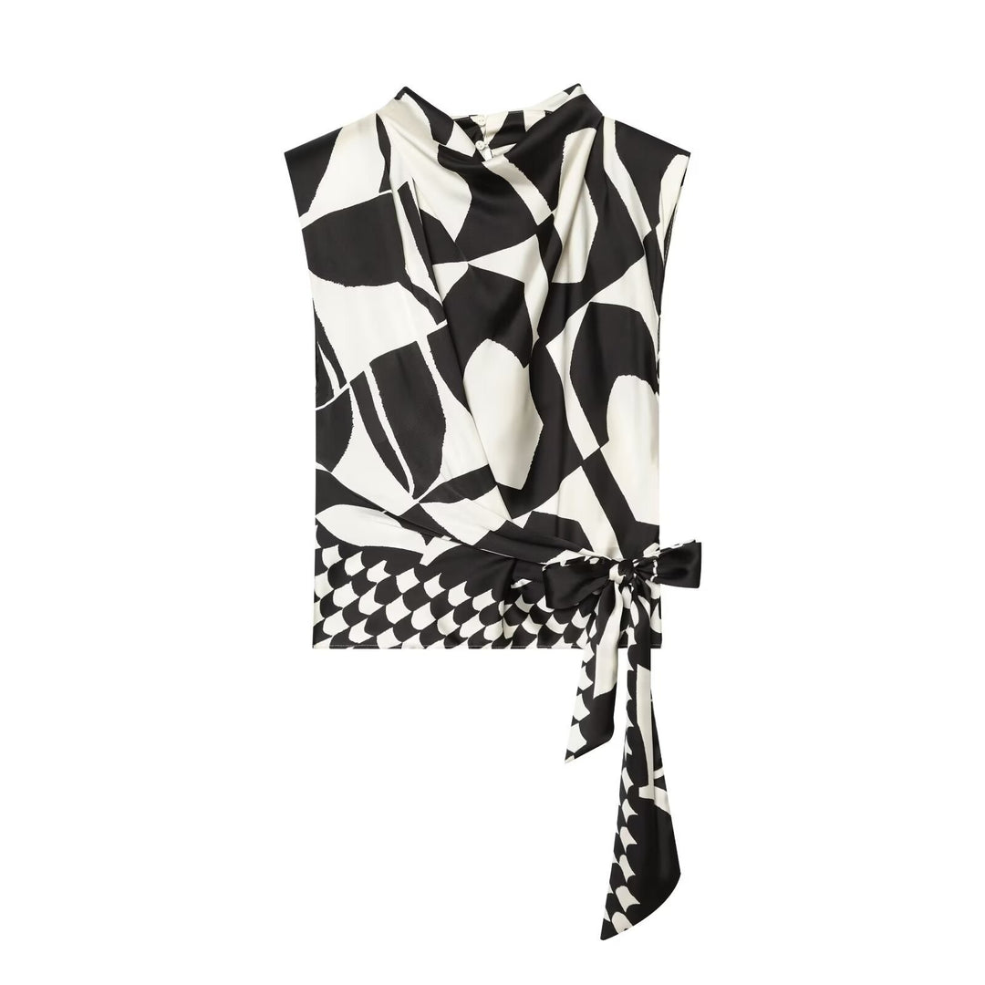 Damen Weite Palazzohose mit hoher Taille und grafischem Blockprint Echo Archiv
