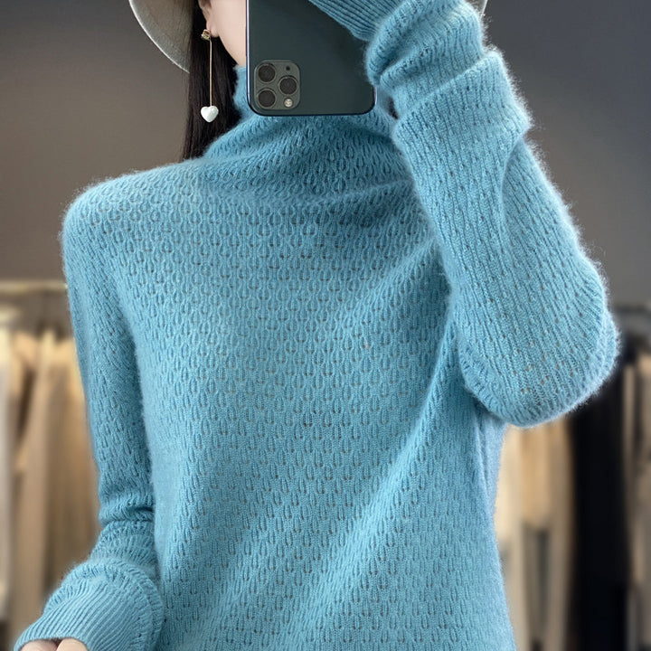 Damen Weicher Feinstrick‑Mockneckpullover mit flauschiger Mohair‑Optik, zarter Wabenstruktur und legerer Oversize‑Passform Echoarchiv