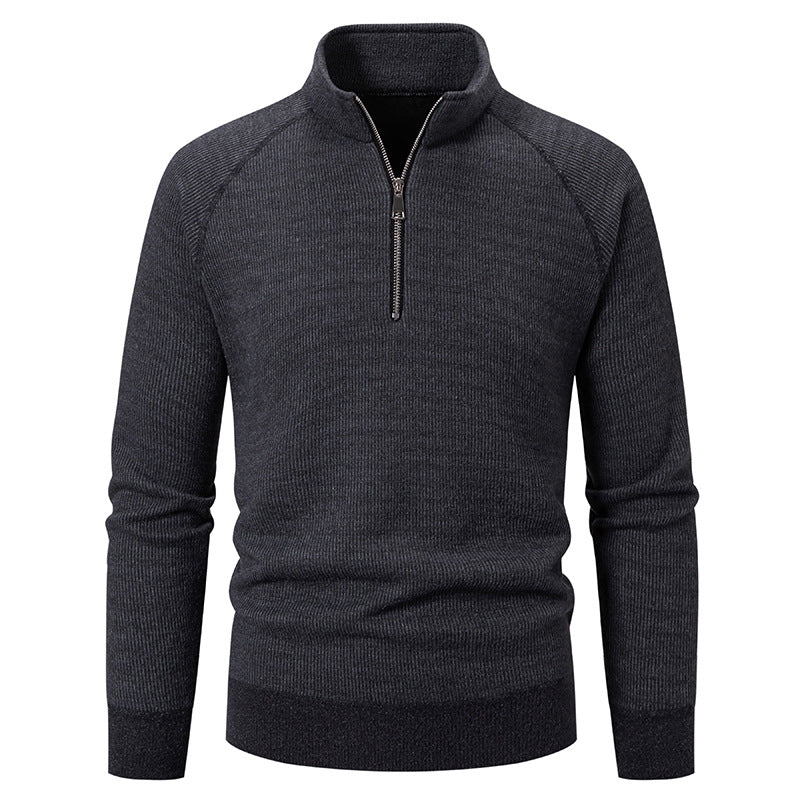 Herren Hochkragen Pullover mit Reißverschluss und strukturierter Oberfläche Echoarchiv