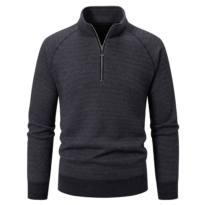 Herren Hochkragen Pullover mit Reißverschluss und strukturierter Oberfläche Echoarchiv