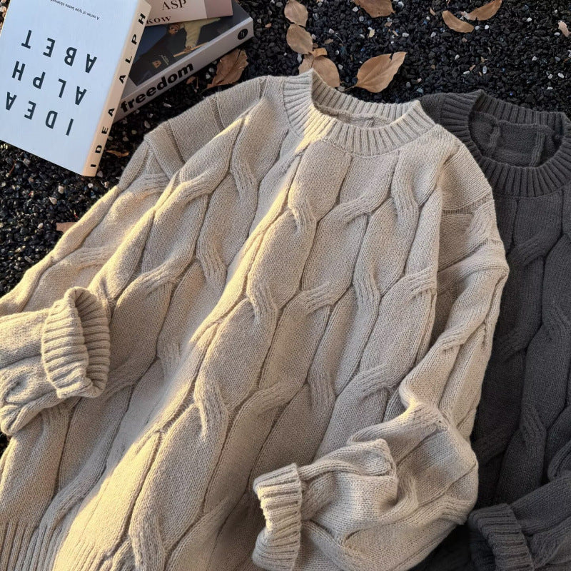 Damen Grobgestrickter Oversize-Zopfmuster-Strickpullover mit verkürztem Saum Echoarchiv