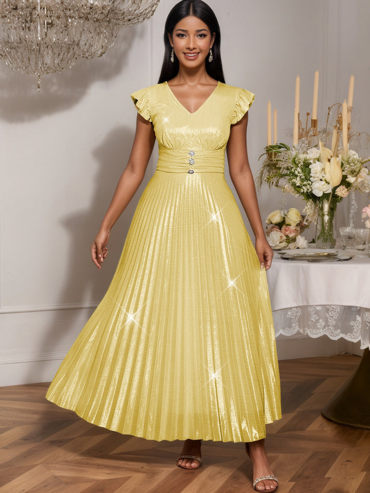 Damen elegantes Maxikleid mit schimmerndem Obermaterial und strukturiertem Taillenteil Echo Archiv