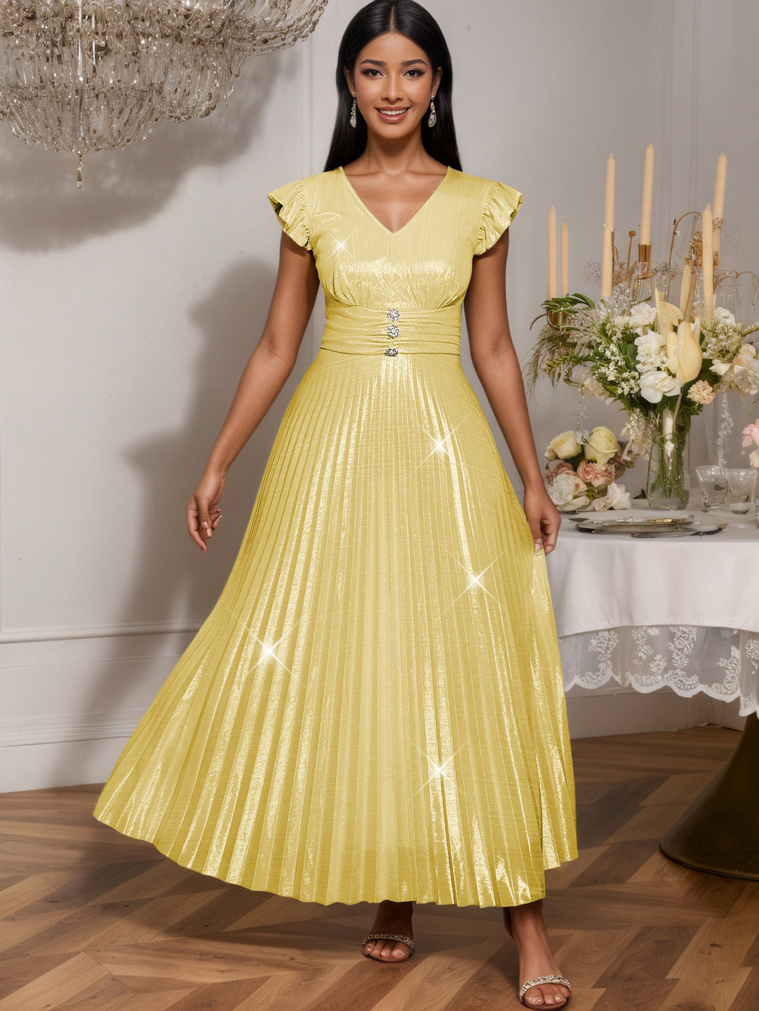Damen Fließendes Maxikleid mit Raffungen – Valéora