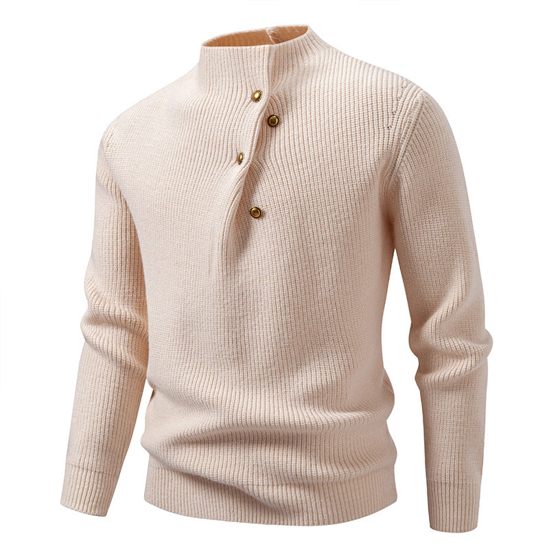 Herren Feinstrick-Pullover mit asymmetrischer Knopfleiste und Stehkragen Echo Archiv
