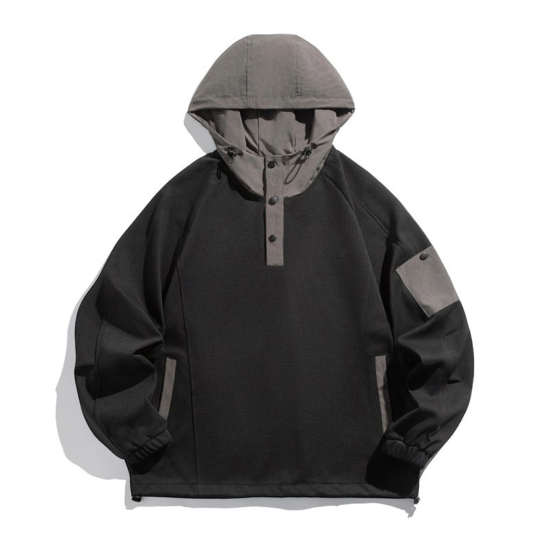 Unisex Technischer Kapuzenpullover im Oversize‑Cut mit Henley‑Knopfleiste, Patchtasche und tunnelzug Echo Archiv