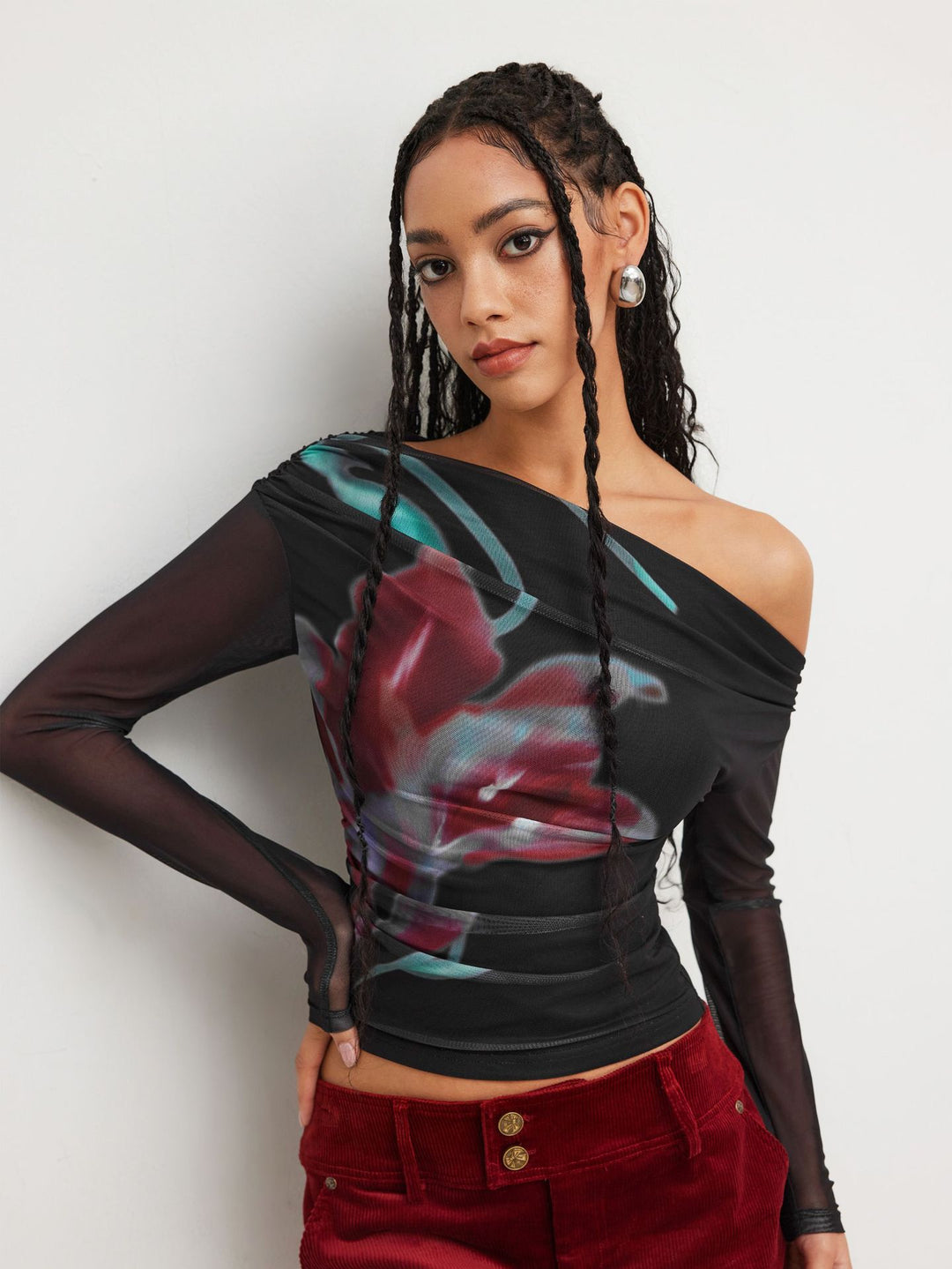 Damen Trendy Shirt mit transparenten Ärmeln Echo Archiv
