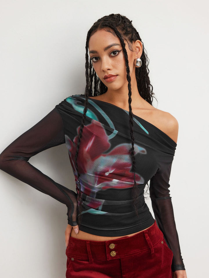 Damen Trendy Shirt mit transparenten Ärmeln Echo Archiv