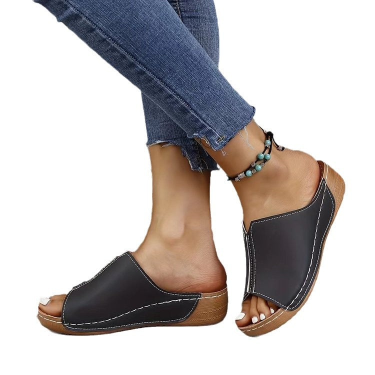 Damen Offene Komfort‑Mules mit gepolstertem Fußbett und Korkoptik‑Plateau – Lioré