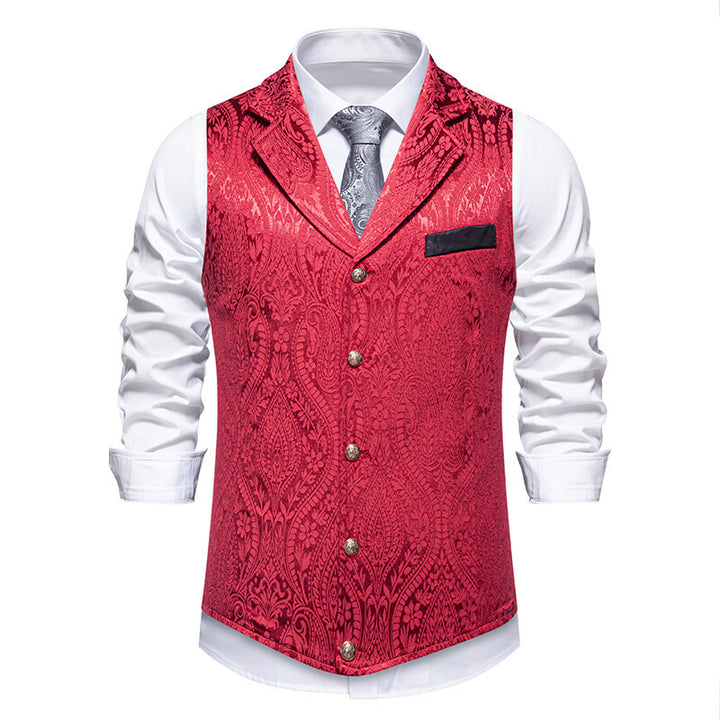 Herren Paisley-Jacquard Weste mit Schalkragen, tailliertem Schnitt und Zierknöpfen Echo Archiv