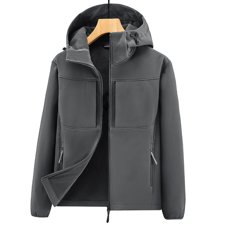 Herren Thermo-Softshelljacke mit Sherpa‑Futter, Kapuze und verdeckten Reißverschlusstaschen Echo Archiv