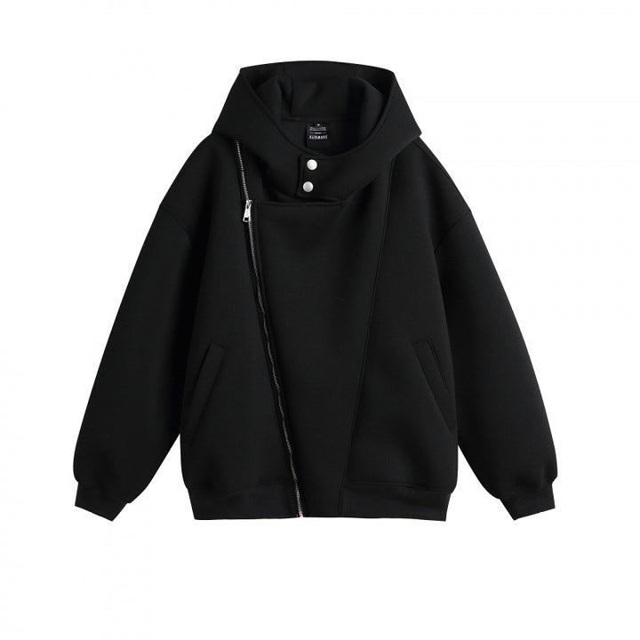 Unisex Oversize-Kapuzenjacke mit asymmetrischem Reißverschluss und hohem Stehkragen Echo Archiv
