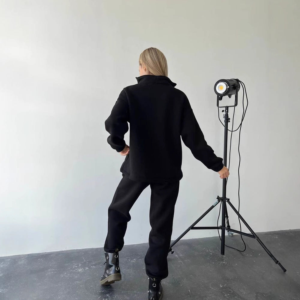 Damen Cropped-Sweatshirt-Set mit hohem Kragen und High-Waist-Jogginghose Echoarchiv