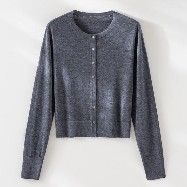 Damen Kurzgeschnittene Feinstrick-Cardigan mit Rundhalsausschnitt und tonaler Knopfleiste Echoarchiv