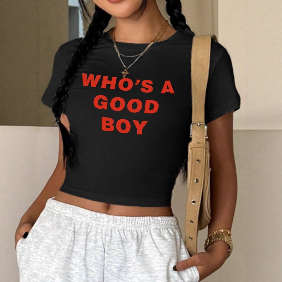 Damen Crop-T-Shirt mit kreativem Print und figurbetontem Schnitt Echo Archiv