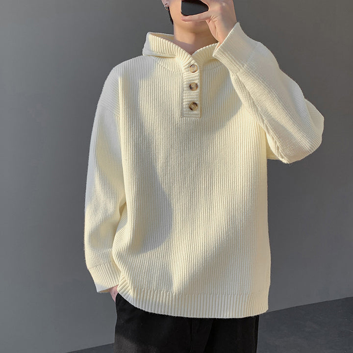 Herren Strickpullover mit Knopfleiste und Kapuze Echoarchiv