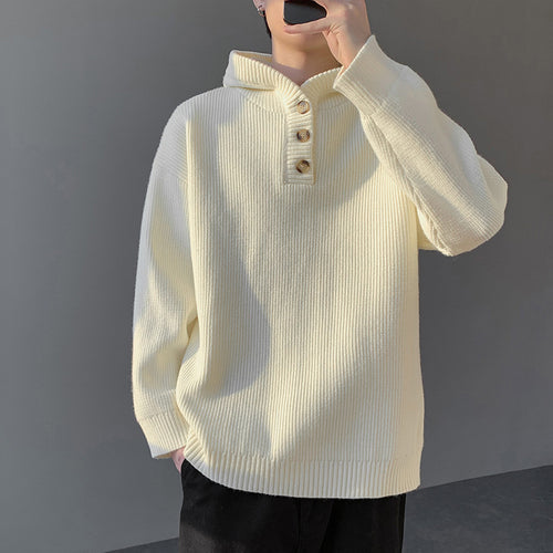 Herren Strickpullover mit Knopfleiste und Kapuze Echoarchiv