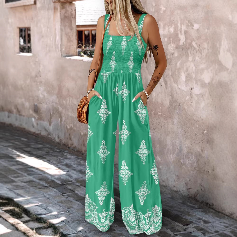 Damen Weitbeiniger Jumpsuit mit elastischem Oberteil und praktischen Taschen Echo Archiv
