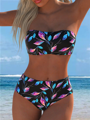 Damen Bandeau-Bikini mit hohem Taillenschnitt und kontrastierendem Blumendesign Echo Archiv