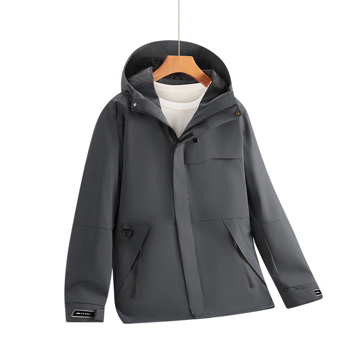 Herren Wasserabweisende Softshell-Kapuzenjacke mit verdeckten Reißverschlüssen und urbanem Schnitt Echo Archiv