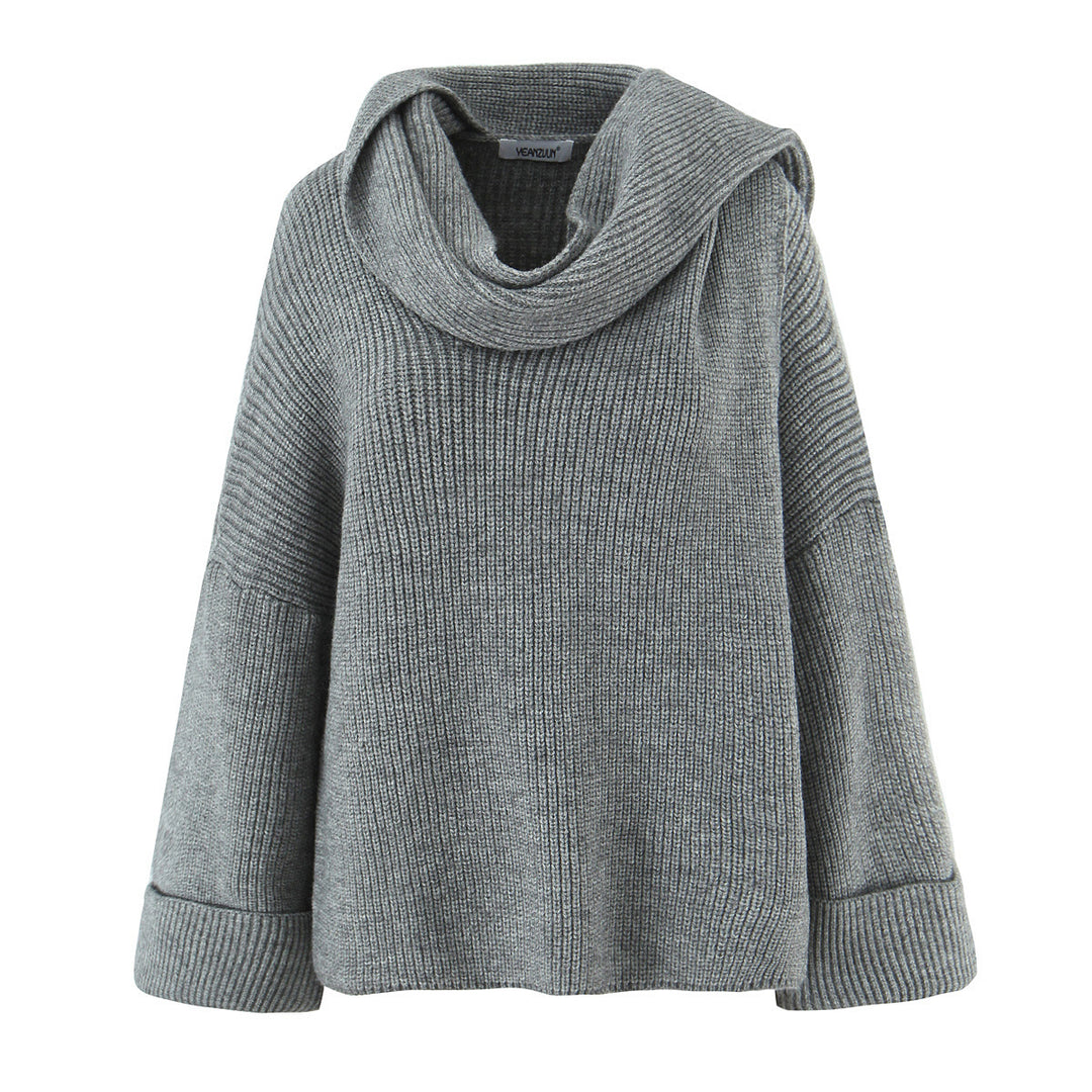Damen Boxy-Cropped Grobstrick-Pullover mit voluminösem Schalkragen Echo Archiv
