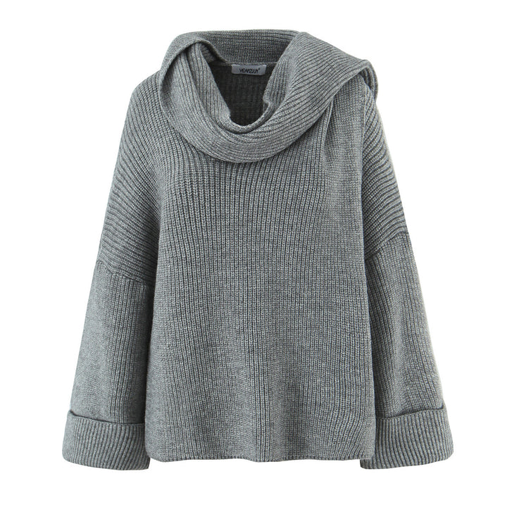 Damen Boxy-Cropped Grobstrick-Pullover mit voluminösem Schalkragen Echo Archiv