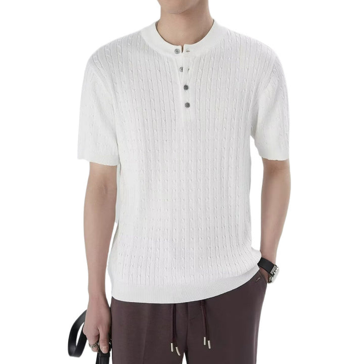 Herren Kurzarm Strickshirt mit Knopfleiste Echo Archiv