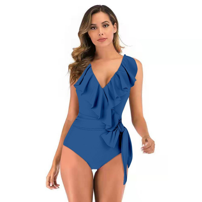 Damen Einteiliger Badeanzug mit raffinierten Rüschendetails und eleganter Schleife Echo Archiv