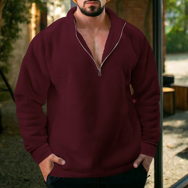 Herren bequemer Stehkragen Pullover mit kurzer Reißverschlussöffnung Echoarchiv