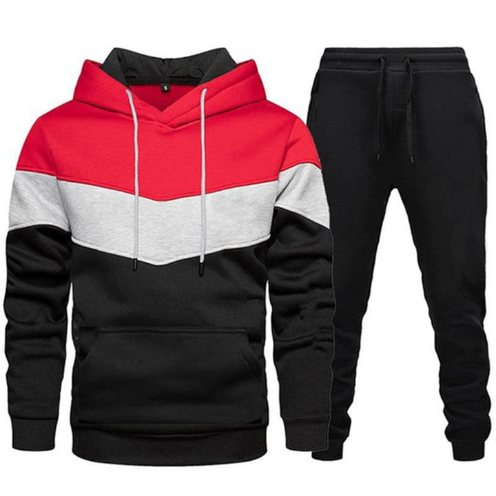 Herren zweifarbiges Hoodie-Joggingset mit Kängurutasche, tapered Jogginghose und doppellagiger Kapuze – Cavarno