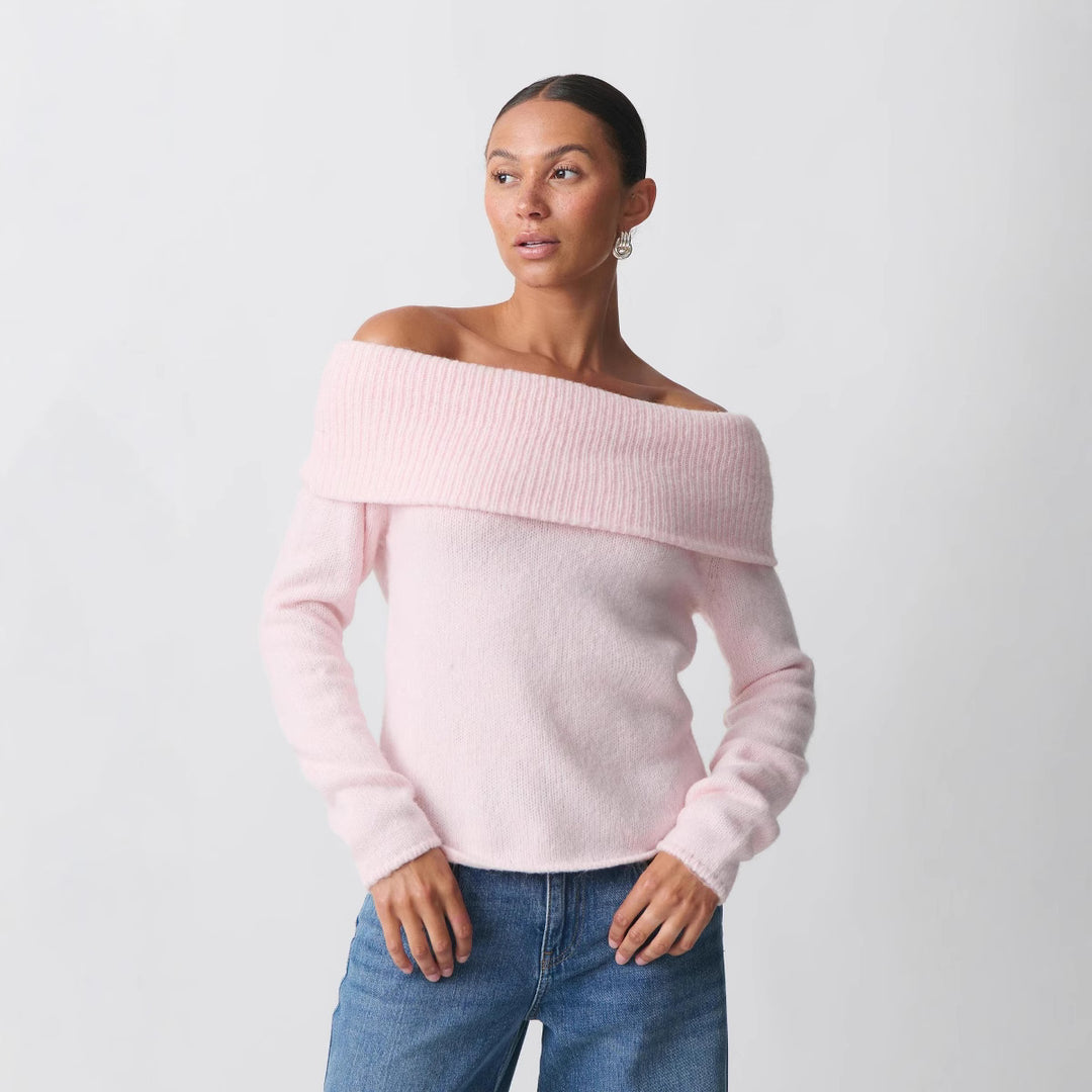 Damen nan Off-Shoulder Grobstrickpullover mit breitem Umschlagkragen und lässiger Oversize-Passform Echo Archiv