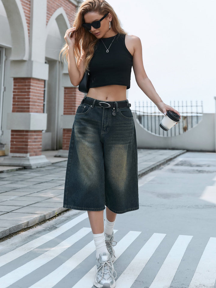 Damen Weite Denim-Culottes mit hohem Bund und praktischen Seitentaschen Echoarchiv