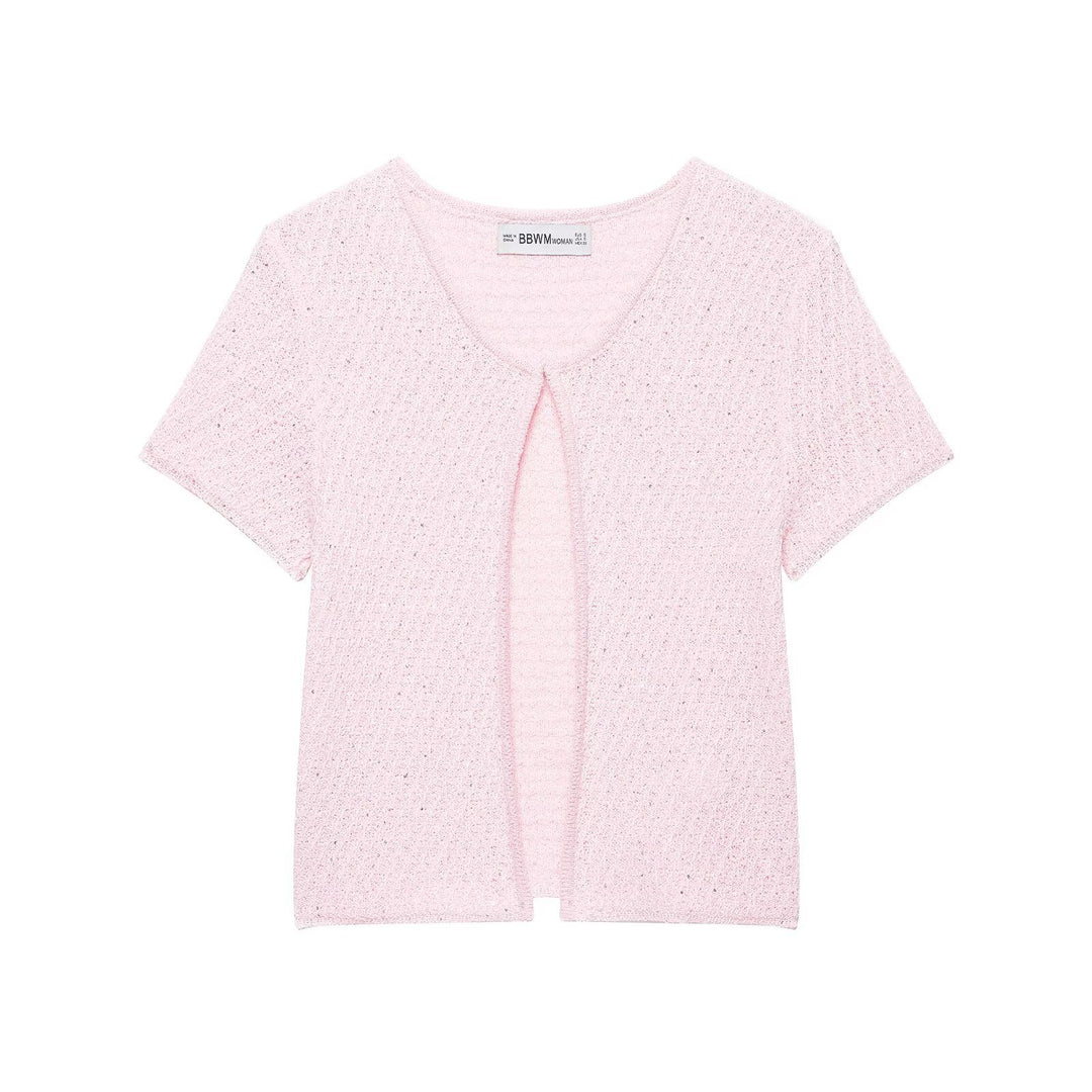 Damen Kurzärmelige Bouclé Strickjacke mit offenem Frontschlitz Echo Archiv