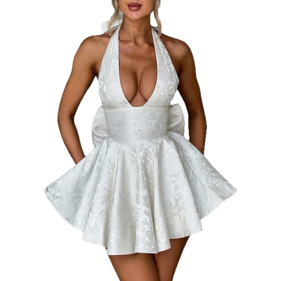 Damen A-Linien Kleid mit tiefem Ausschnitt und Schleifendetails Echo Archiv