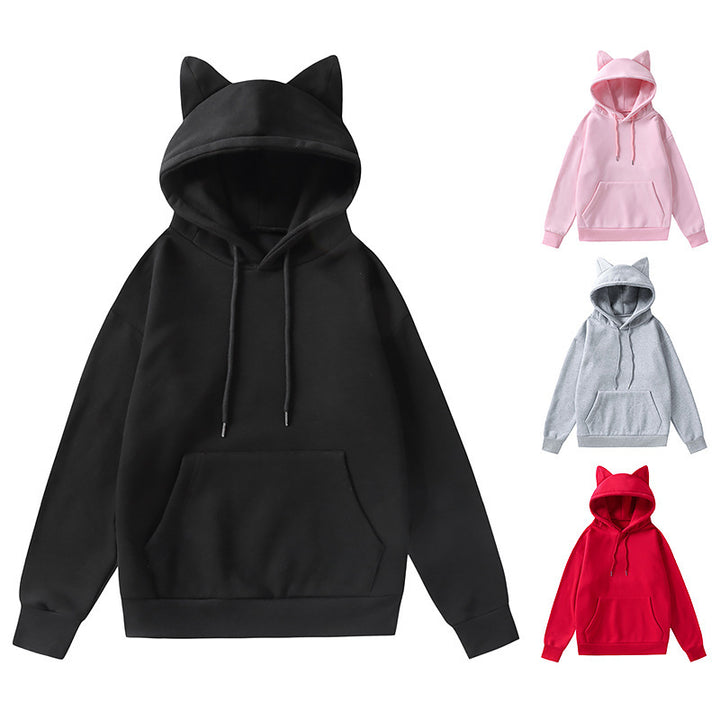 Damen nan Kapuzenpullover mit Katzenohren oversized Sweatshirt mit Kängurutasche und Kordelzug Echo Archiv