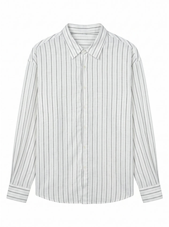 Unisex Langes Relaxed-Fit Streifenhemd mit Kentkragen und abgerundetem Saum Echoarchiv