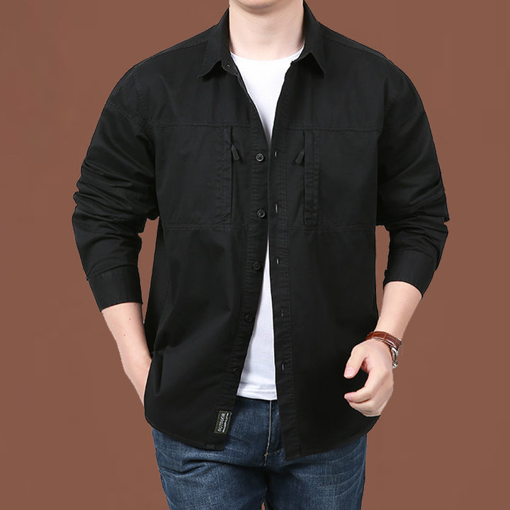 Herren nan leichtes Baumwoll-Utility-Overshirt mit zwei verdeckten Brusttaschen und klassischem Kentkragen Echo Archiv