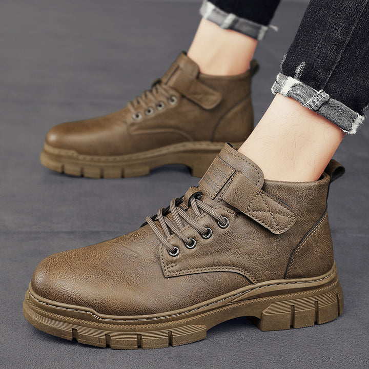 Herren Robuste Plateauschnür-Boots mit Klettlasche und profilierter Gummisohle Echoarchiv