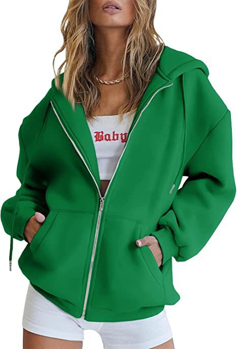 Damen oversized Kapuzenjacke mit durchgehendem Reißverschluss Kängurutaschen und weichem Sweatmaterial – Auréline
